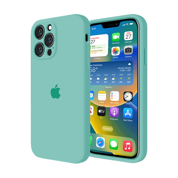 Funda de Silicona con Protector de Cámara para iPhone (VERDE HIERBABUENA)