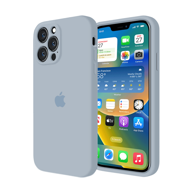 Étui en silicone pour protection d'appareil photo pour iPhone (gris bleu) 