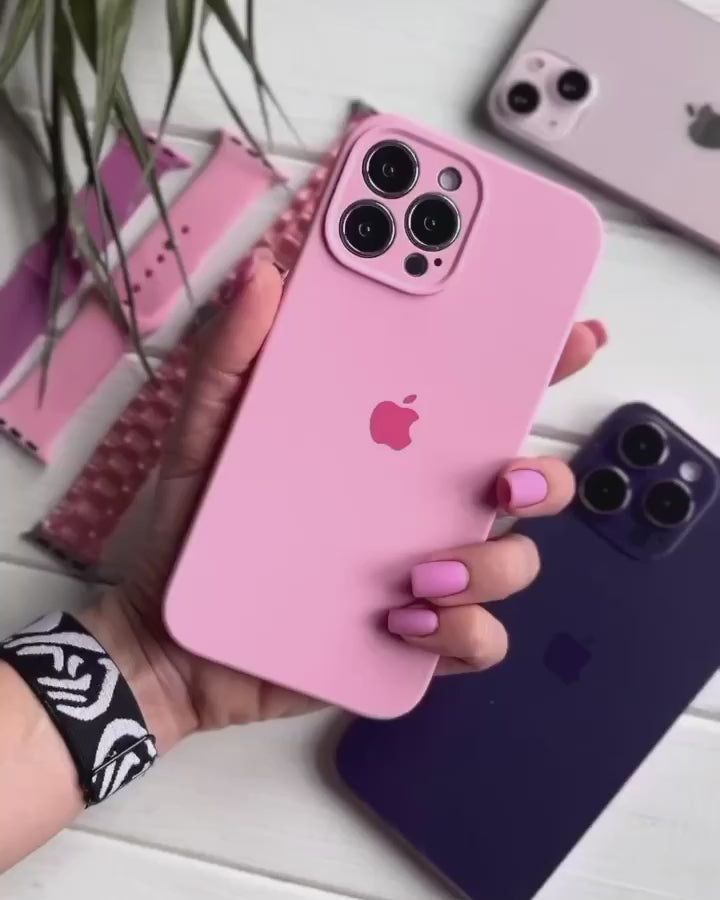 Étui en silicone pour protection d'appareil photo pour iPhone (Rose rose) 