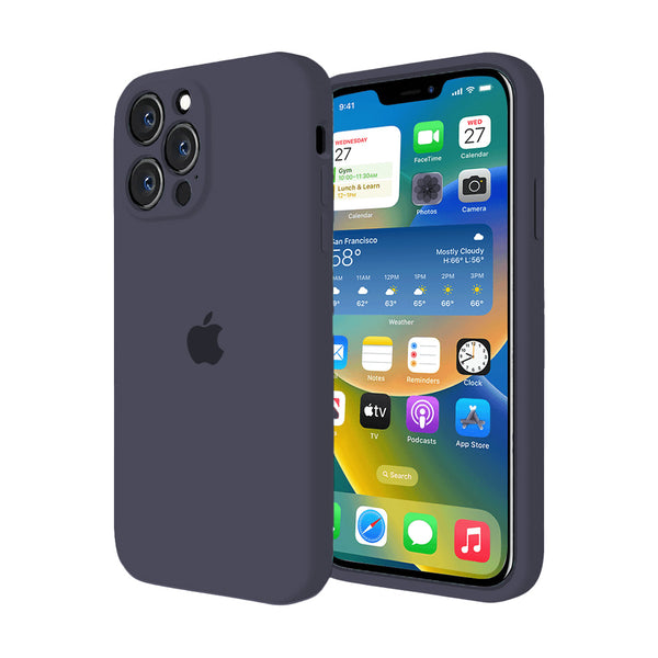 Custodia in silicone con protezione per fotocamera per iPhone (NERO GRIGIO CARBONE)