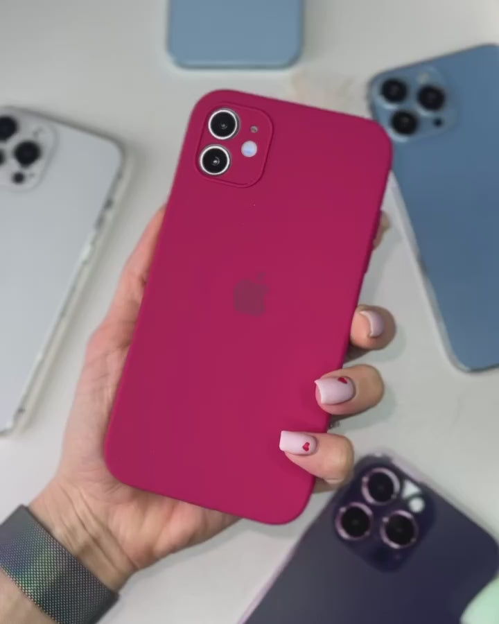 Funda de Silicona con Protector de Cámara para iPhone (ROSA ROJO)