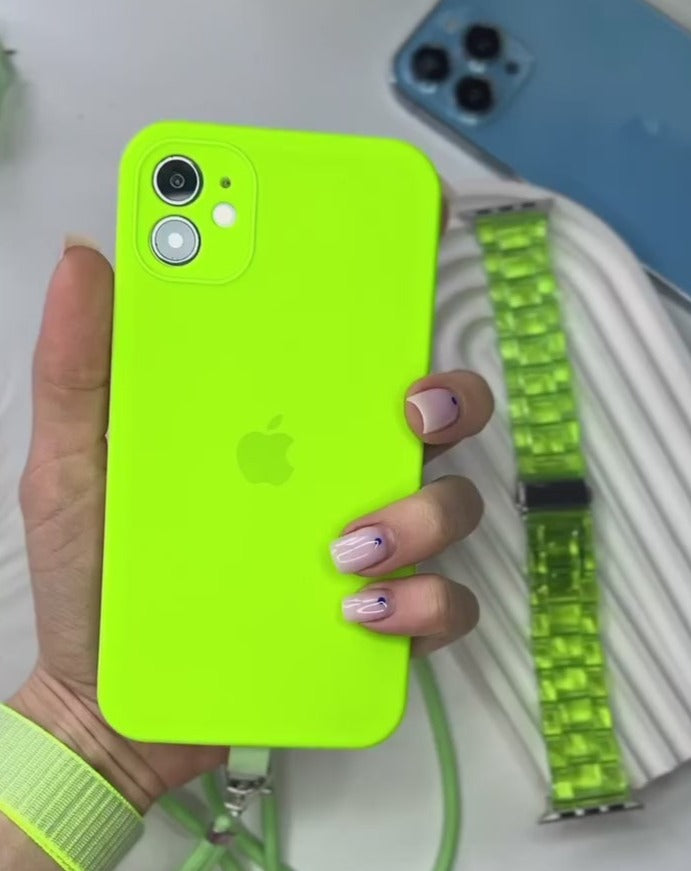 Custodia in silicone con protezione per fotocamera per iPhone (VERDE FLUORESCENTE)