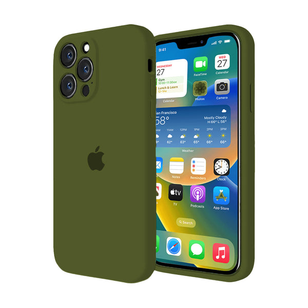 Custodia in silicone con protezione per fotocamera per iPhone (VERDE FORESTA DI PINI)