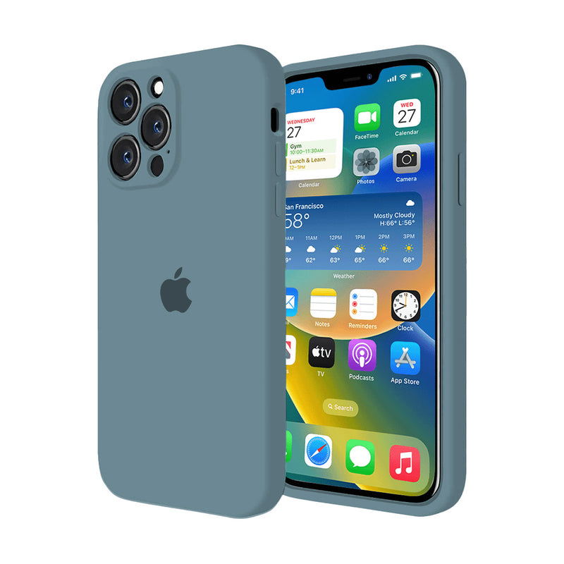 Funda de Silicona con Protector de Cámara para iPhone (VERDE AGUJA DE PINO)