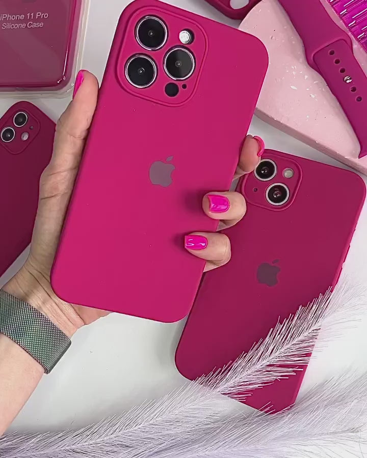 Funda de Silicona con Protector de Cámara para iPhone (ROSA ROJO)