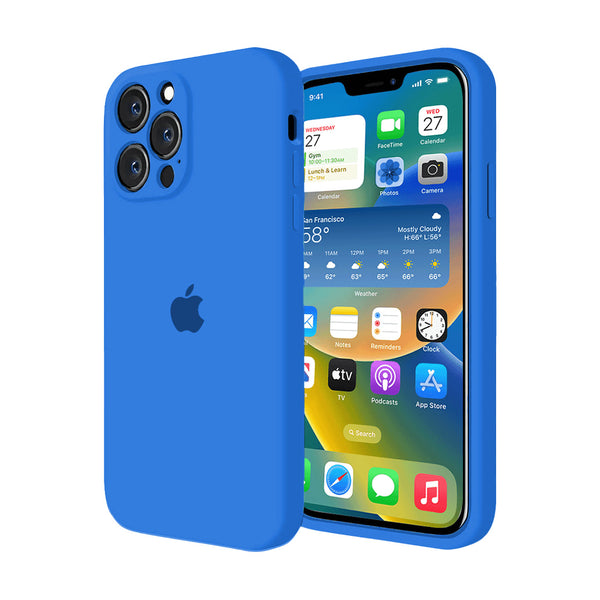 Custodia in silicone con protezione per fotocamera per iPhone (BLU MEDITERRANEO)