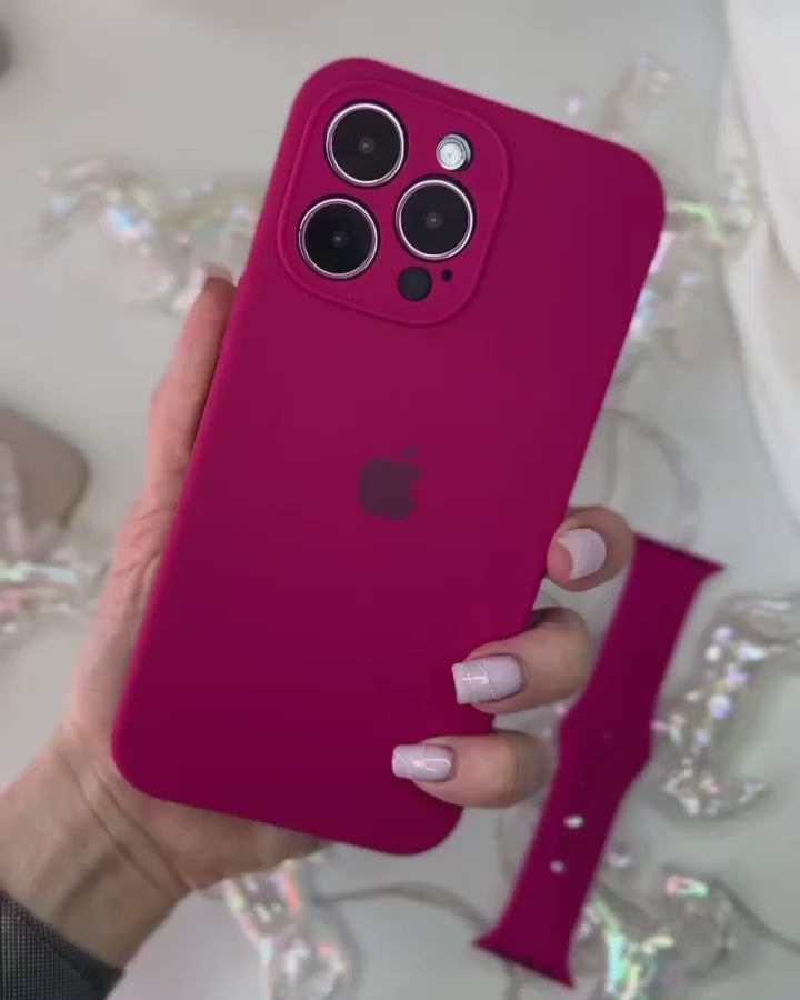 Funda de Silicona con Protector de Cámara para iPhone (ROSA ROJO)