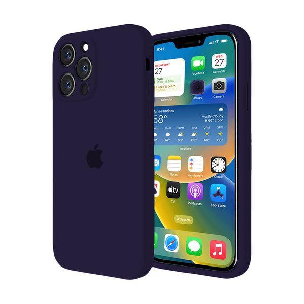 Funda de Silicona con Protector de Cámara para iPhone (PÚRPURA BAYA)