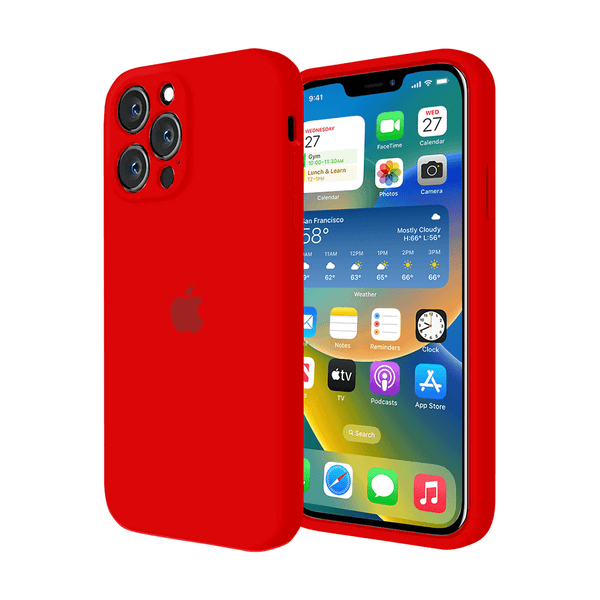 Custodia in silicone con protezione per fotocamera per iPhone (ROSSO)