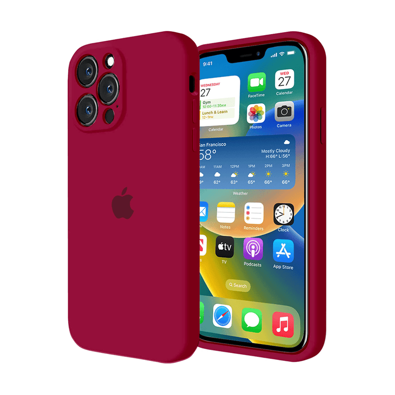 iPhone Kamera Korumalı Silikon Kılıf (Gül Kırmızısı) 