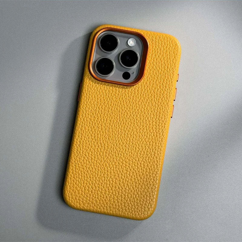 Luxury Leather Phone Case With Magsafe ( Yellow )