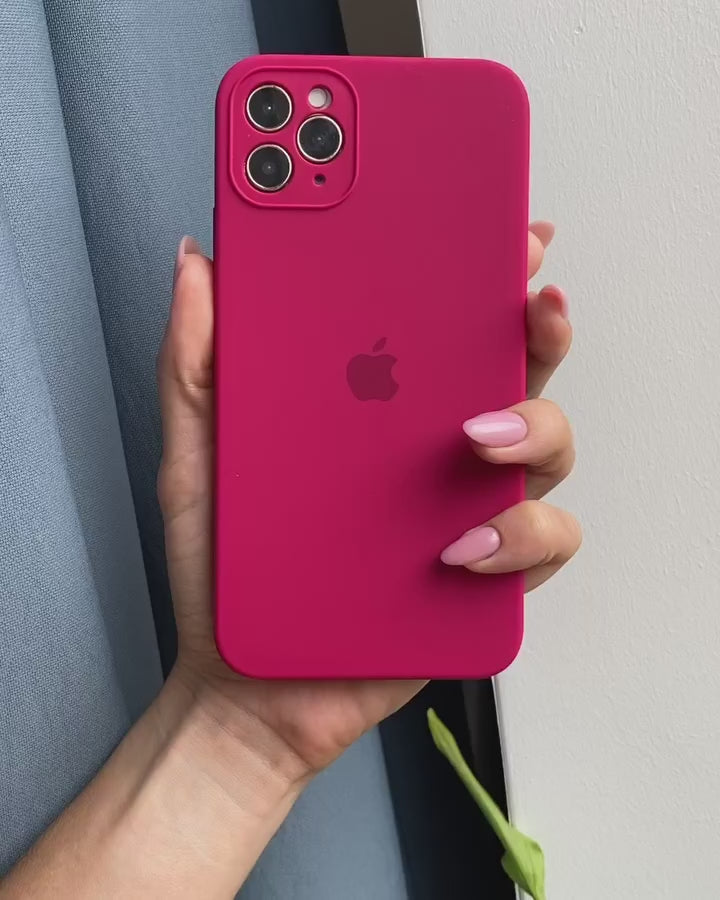 Étui en silicone pour protection d'appareil photo pour iPhone (rose rouge) 